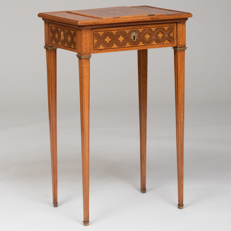 Appraisal: LOUIS XVI BURLWOOD MAHOGANY AND FRUITWOOD PARQUETRY LADY'S WRITING DESK