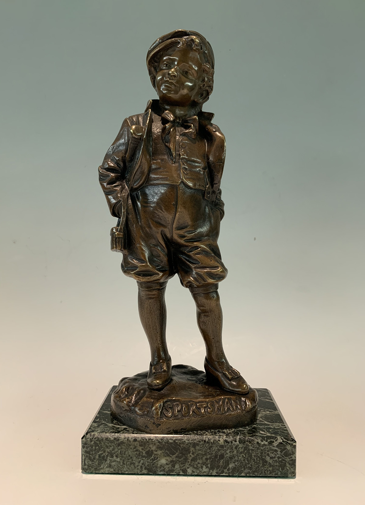 Appraisal: PICCIOLE BRONZE SPORTSMAN SCULPTURE Signed '' h affixed to marble