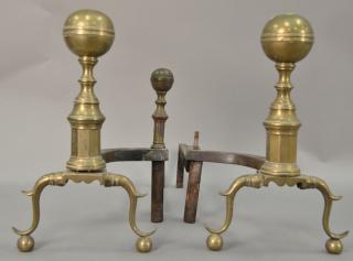 Appraisal: Pair of Federal brass andirons probably Boston circa one log