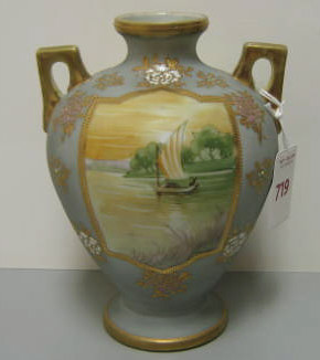 Appraisal: NIPPON DOUBLE HANDLED VASE With allover gilt foliate highlights having