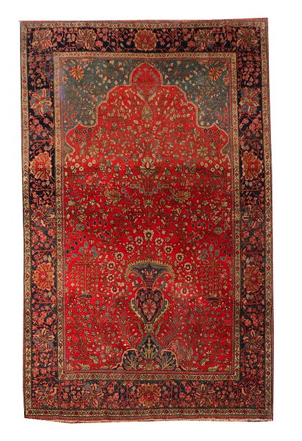 Appraisal: A PERSIAN RED GROUND RUG decorated with a central classical