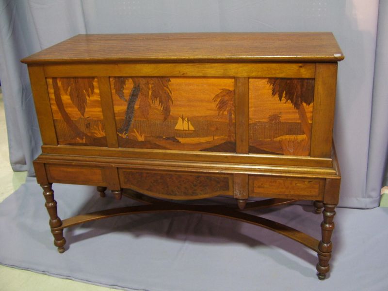 Appraisal: Inlaid Blanket Chest Mahogany cedar lined blanket chest on legs