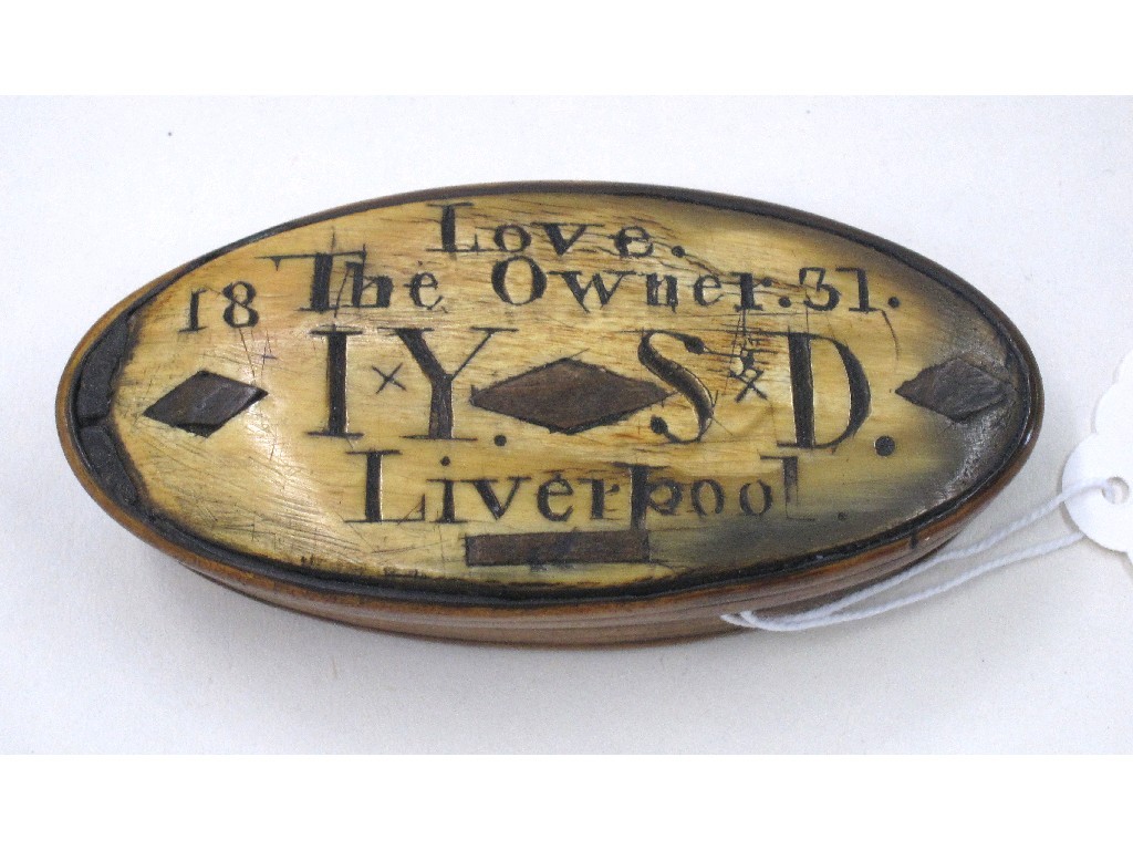 Appraisal: William IV snuff box inscribed 'Love the owner' Liverpool -