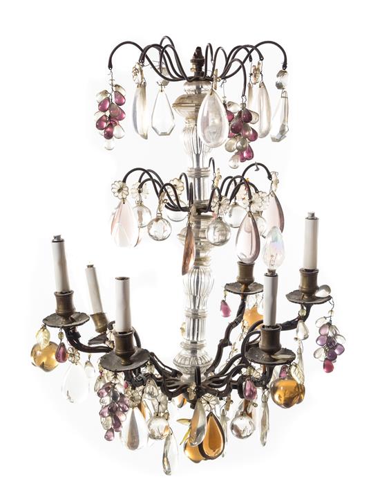 Appraisal: Sale Lot A Continental Brass and Glass Six-Light Chandelier hung