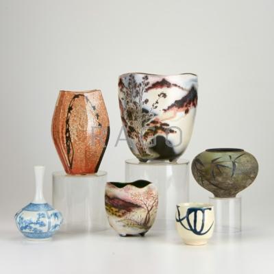 Appraisal: STUDIO POTTERY Six Asian style vases by Patrick Dragon Darla