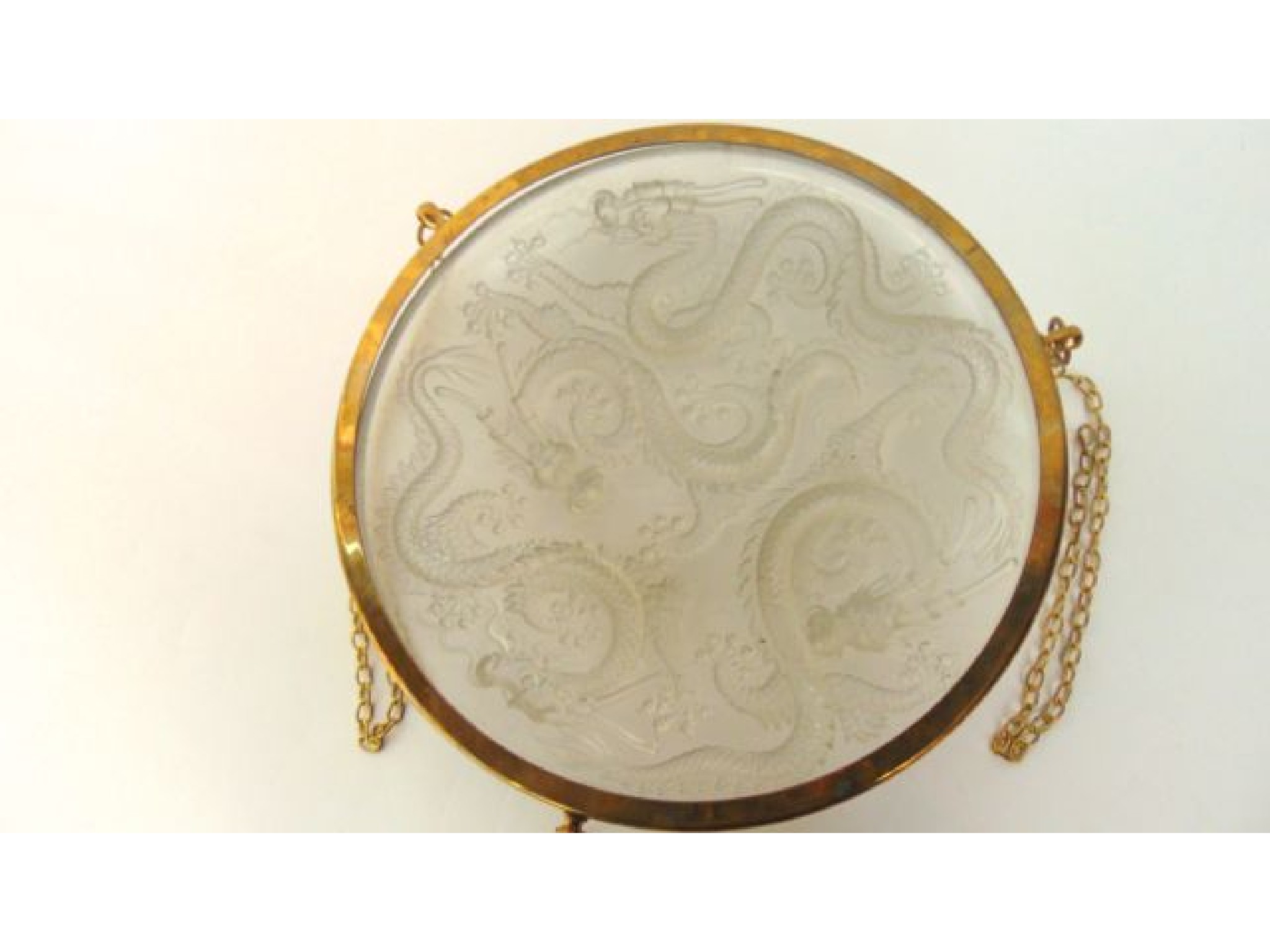 Appraisal: A shallow moulded frosted glass charger Plaffonier with extensive moulded