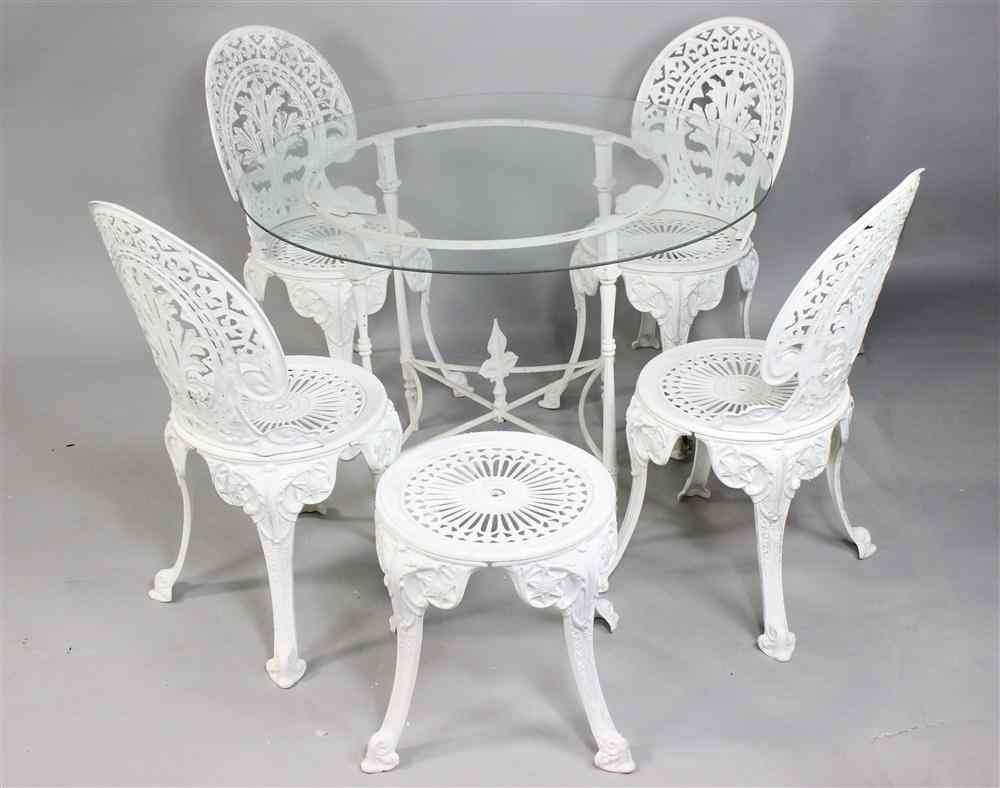 Appraisal: SET OF FOUR VICTORIAN STYLE WHITE CAST IRON GARDEN CHAIRS