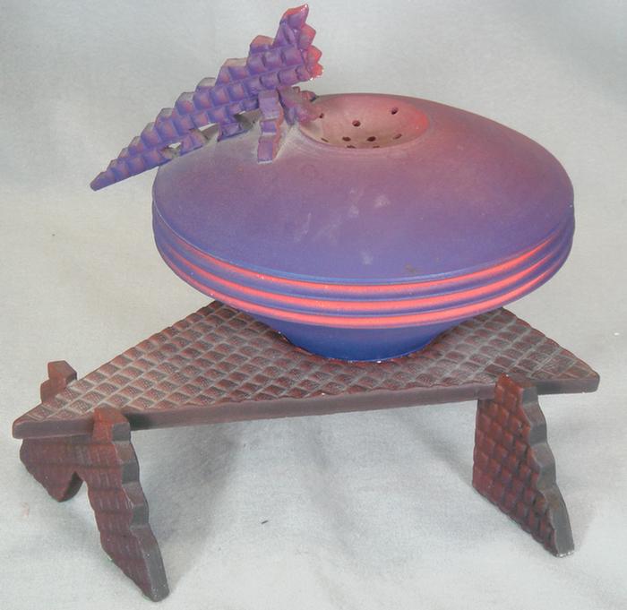 Appraisal: Contemporary pottery incense burner with iridescent glaze w h Estimate