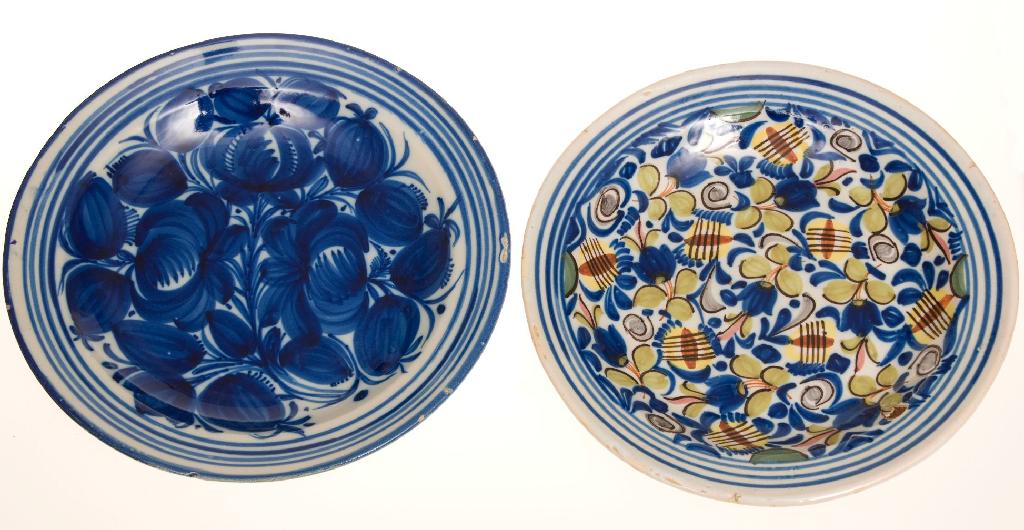 Appraisal: TWO th th CENTURY DELFT CHARGERS the first glazed in