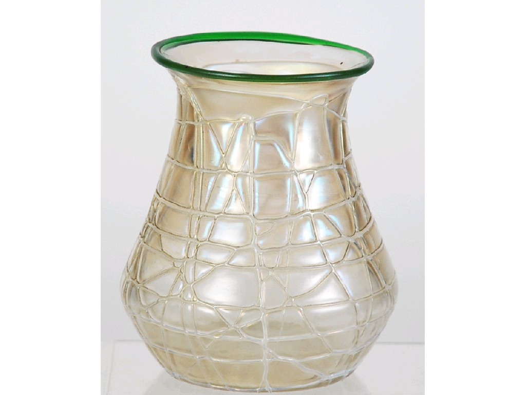 Appraisal: LOETZ STYLE IRIDESCENT GLASS VASE baluster form with waisted neck