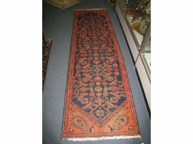 Appraisal: Hamadan Persian Handmade Runner primarily blues reds ' x '