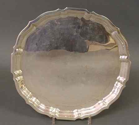 Appraisal: Large round sterling silver Chippendale pattern tray by Gorham dia