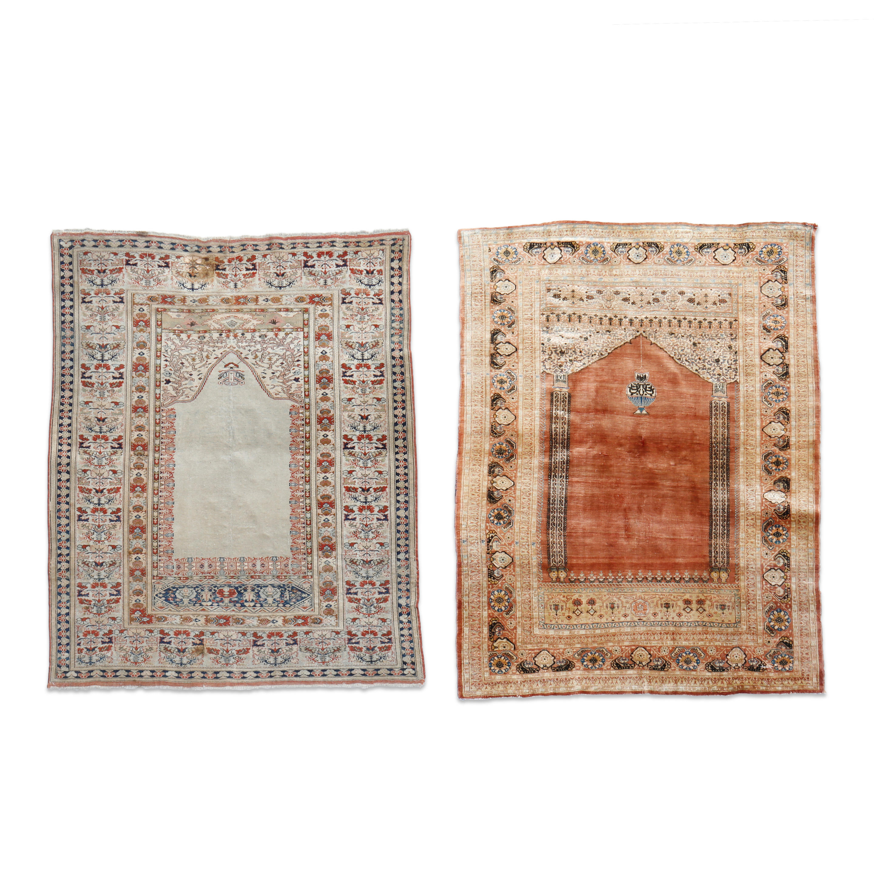 Appraisal: A TABRIZ SILK PRAYER RUG Together with another prayer rug