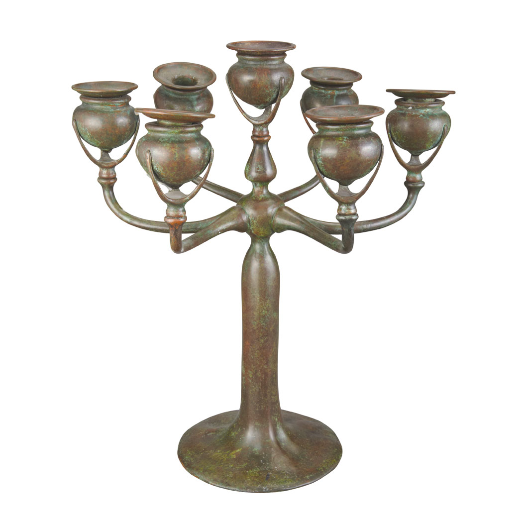 Appraisal: Tiffany Studios Bronze Seven-Light Candelabrum First quarter of the th