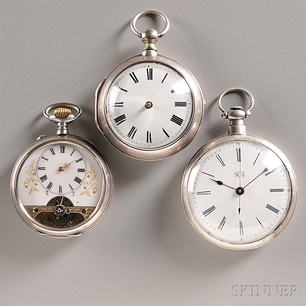 Appraisal: One English and Two Swiss Silver Watches various dates the