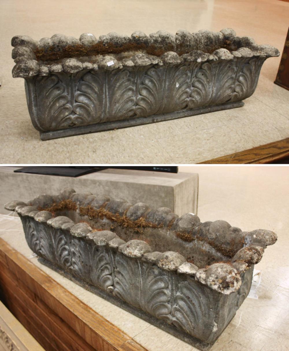 Appraisal: PAIR OF RECTANGULAR CONCRETE GARDEN PLANTERS H x W x