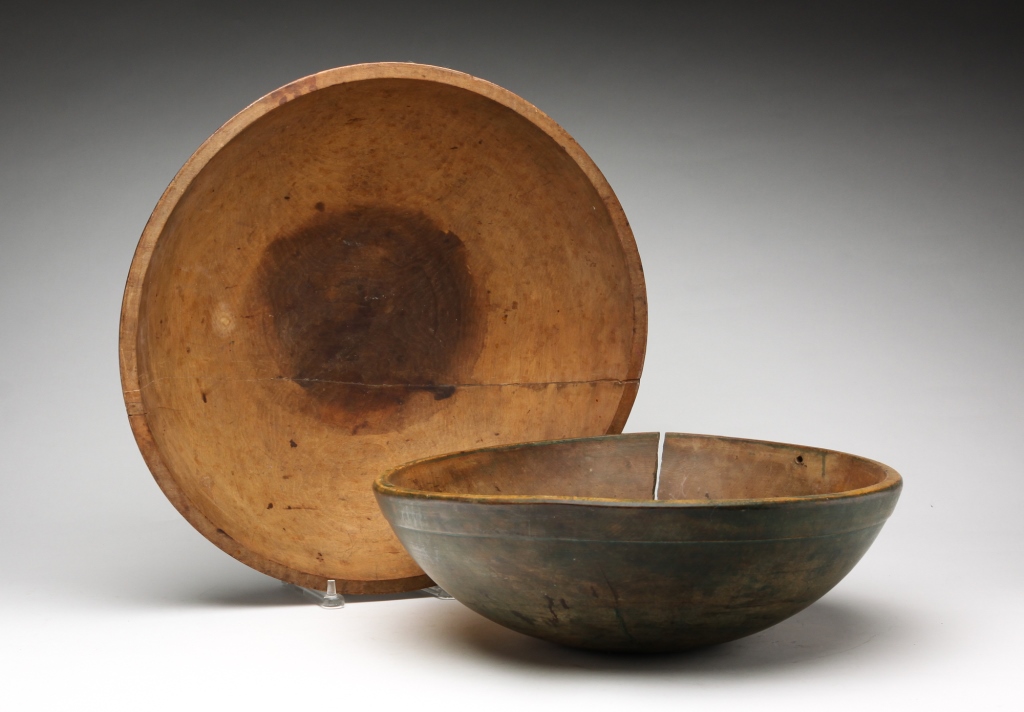 Appraisal: TWO LARGE AMERICAN TURNED WOODEN BOWLS Second half- th century