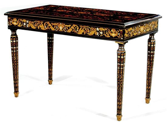 Appraisal: Continental ebony and marquetry console table late th century heavily-inlaid