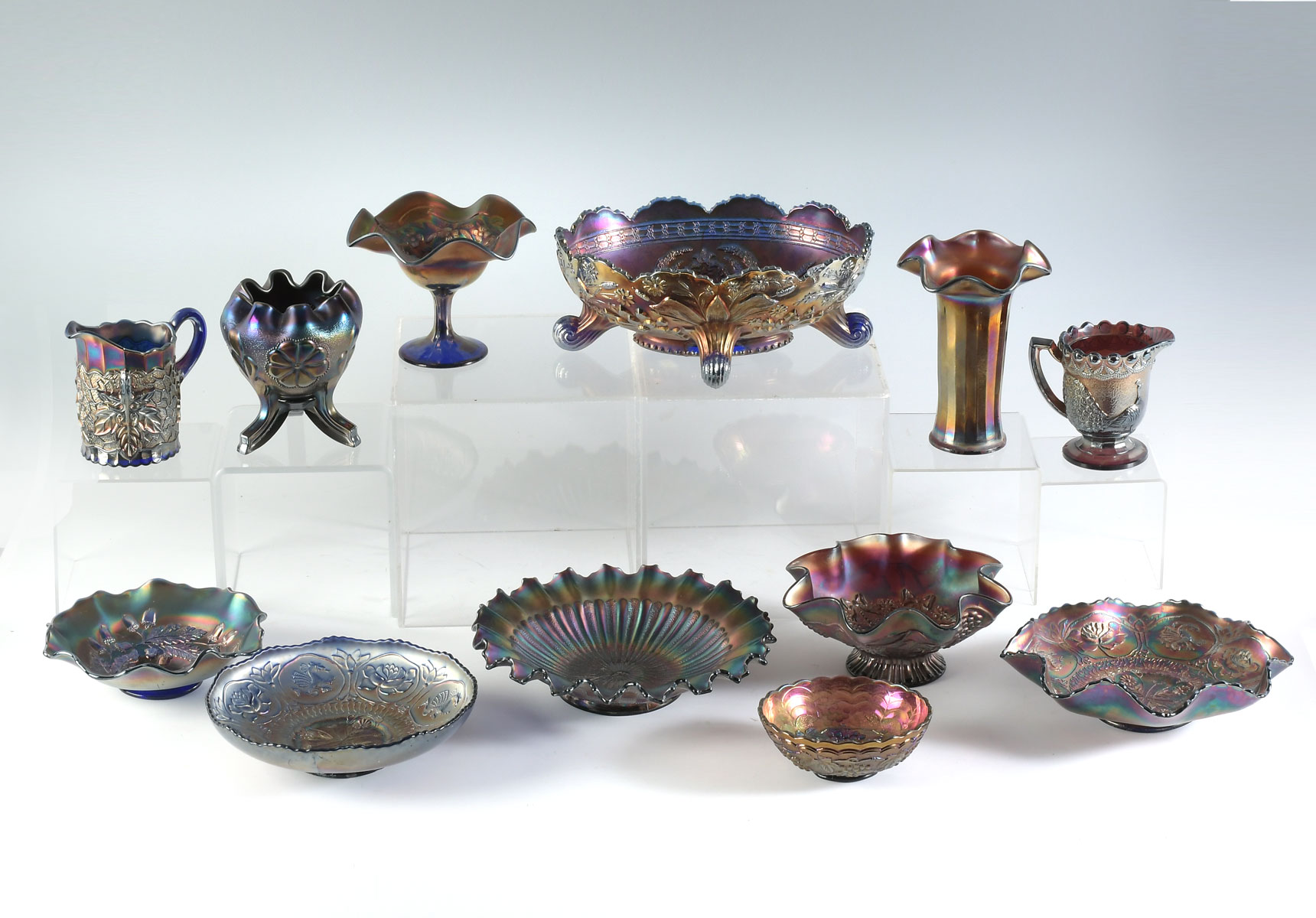 Appraisal: PC BLUE AMETHYST CARNIVAL GLASS COLLECTION Largest Approx '' h