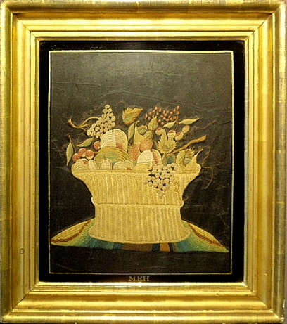 Appraisal: - English silk work of a basket of fruit early