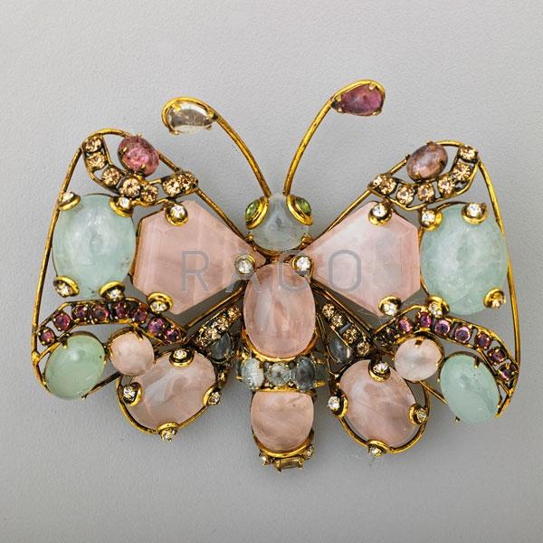 Appraisal: IRADJ MOINI GILT BRASS MULTI GEM BUTTERFLY BROOCH Condition Report