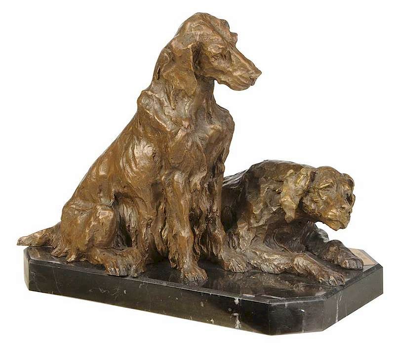 Appraisal: South American or Spanish School Dog Sculpture th century Two