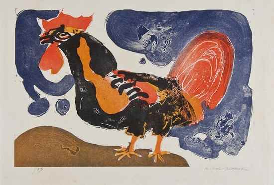 Appraisal: Michael Rothenstein - Cockerel woodcut printed in colours signed in