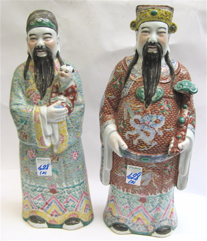 Appraisal: TWO CHINESE POTTERY SAGES hand painted one holding a scepter