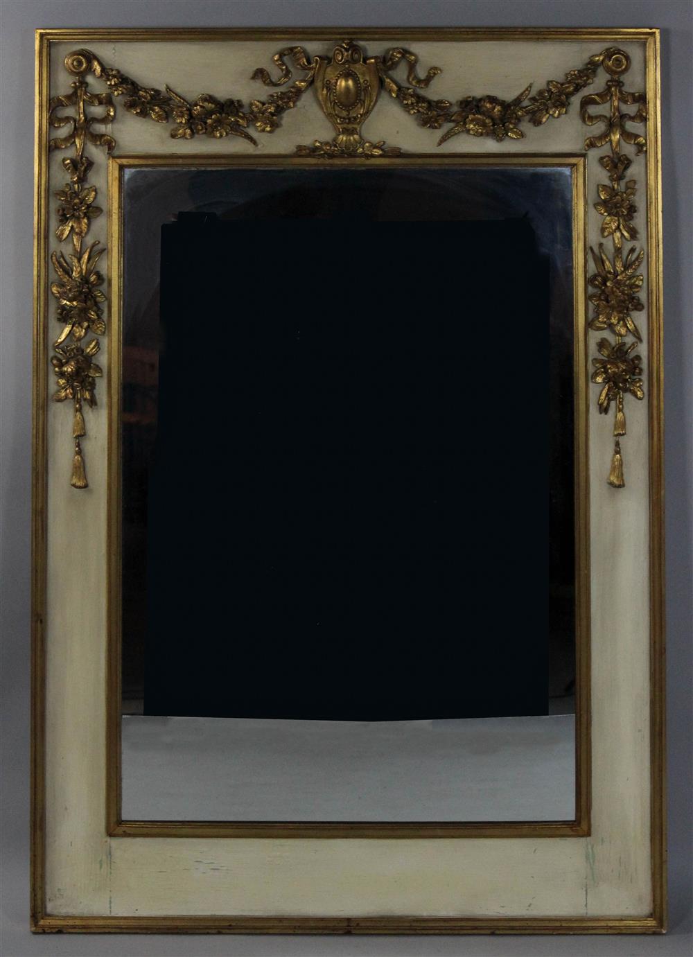 Appraisal: GEORGE III STYLE PAINTED AND PARCEL GILT MIRROR the rectangular