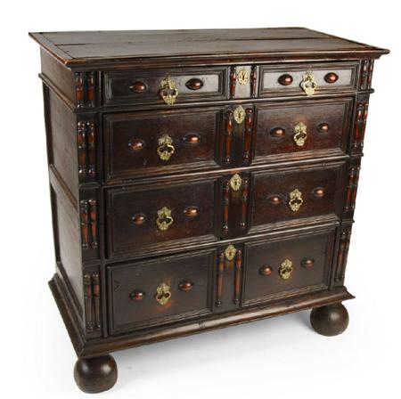 Appraisal: CHARLES II OAK CHEST LAST QUARTER TH CENTURY the rectangular