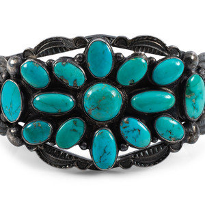 Appraisal: Navajo Turquoise Cluster Cuff Bracelet second quarter th century not