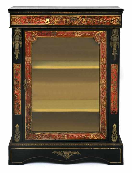 Appraisal: A cut brass inlaid scarlet tortoiseshell boulle side cabinet Rectangular