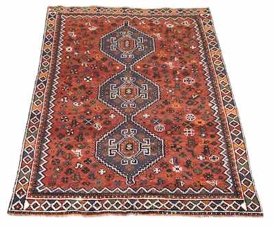 Appraisal: A Shiraz Carpet Tribal style carpet silky thick wool on