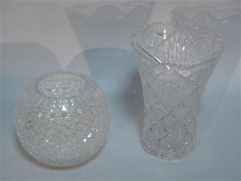 Appraisal: TWO CUT GLASS VASES One globular with allover star and