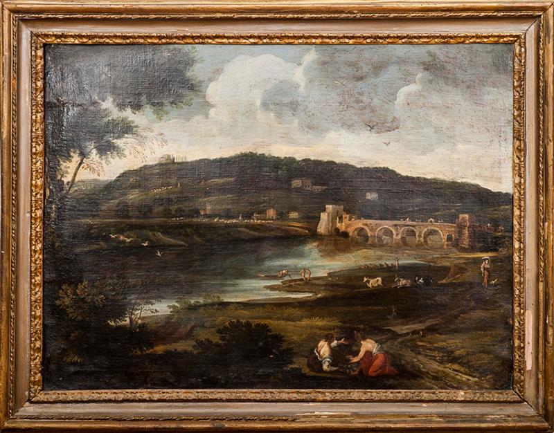 Appraisal: European School View of an Aquaduct Oil on canvas unsigned