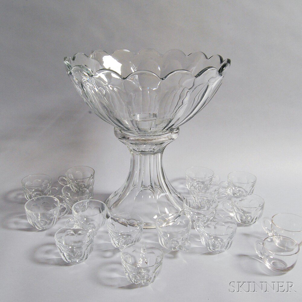 Appraisal: Heisey Pressed Glass Punch Bowl and Glasses the punchbowl and