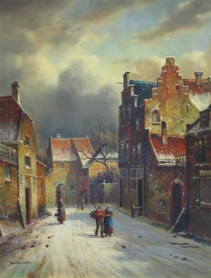 Appraisal: EUROPEAN SCHOOL th century DUTCH WINTER SCENE Bears signature bottom