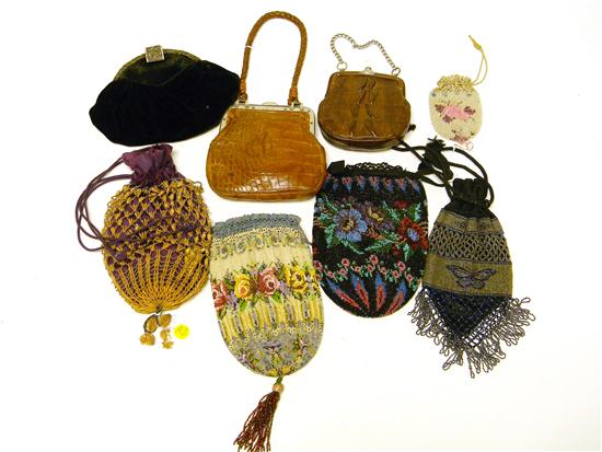 Appraisal: Vintage purses five with beadwork two alligators one black velevet