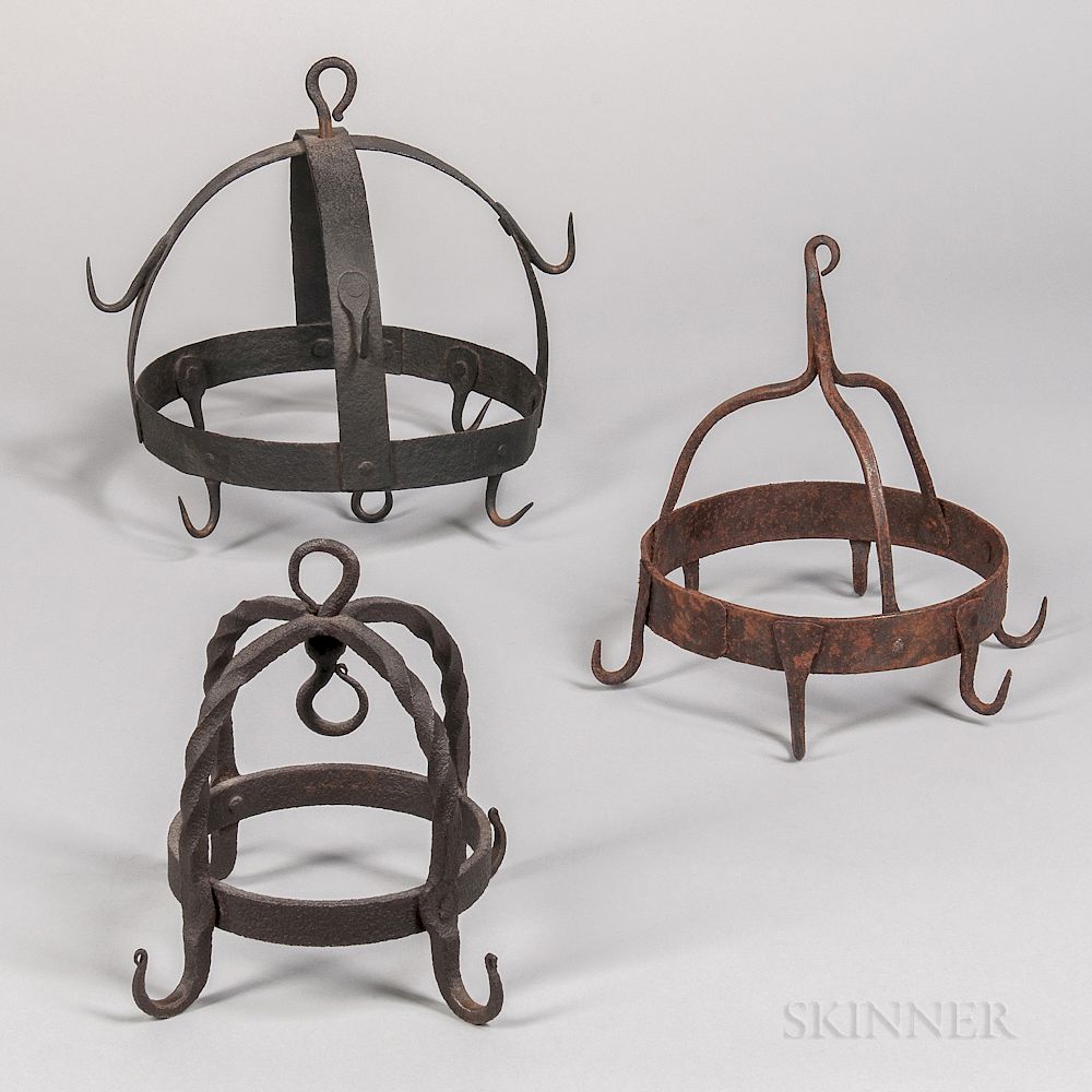 Appraisal: Three Wrought Iron Game Hooks Three Wrought Iron Game Hooks