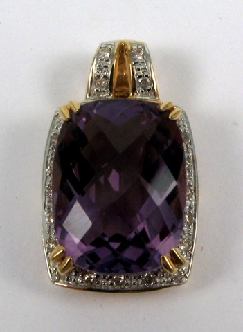 Appraisal: AMETHYST AND DIAMOND PENDANT k yellow and white gold and