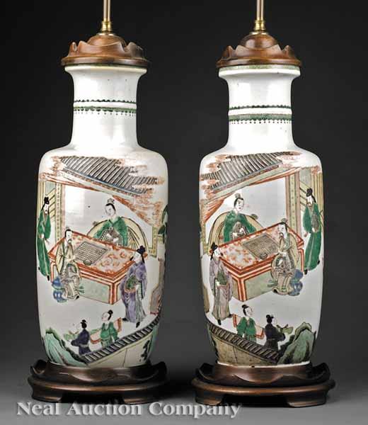 Appraisal: A True Pair of Antique Chinese Famille Verte Porcelain Rouleau