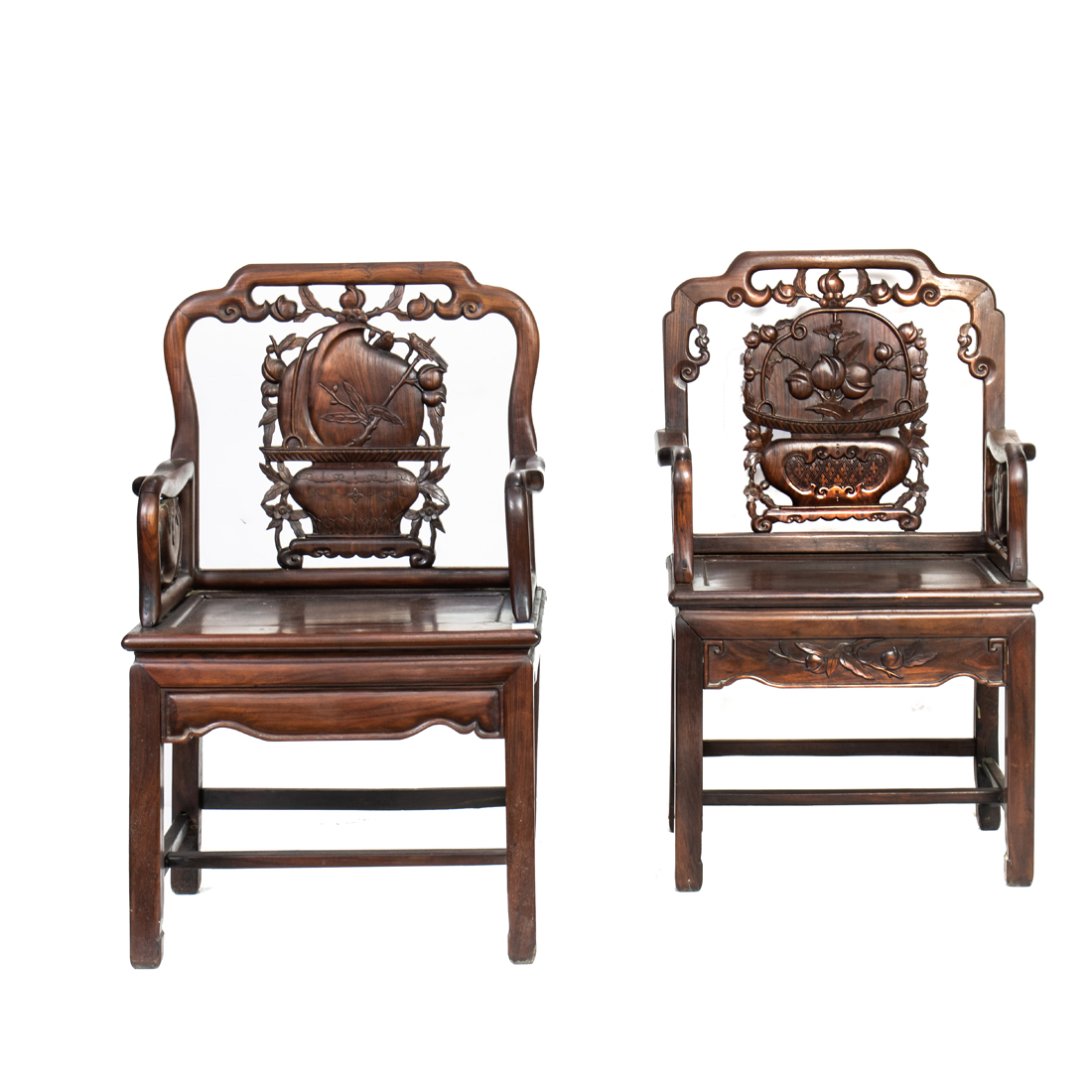 Appraisal: LOT OF CHINESE CARVED HARDWOOD ARMCHAIRS lot of Chinese carved