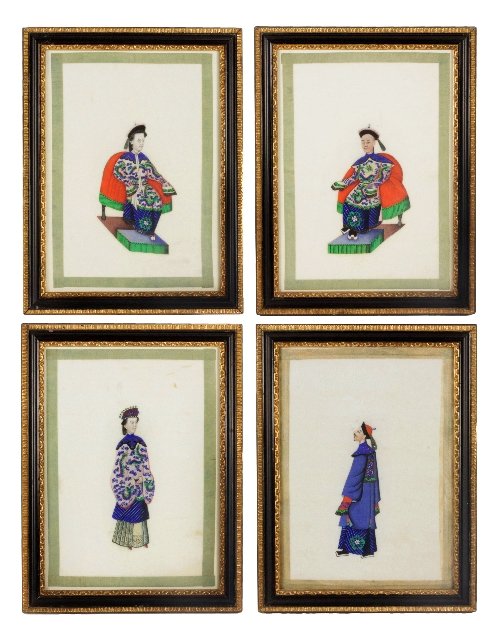 Appraisal: Twelve Chinese rice paper drawings Qing Dynasty depicting courtly figures