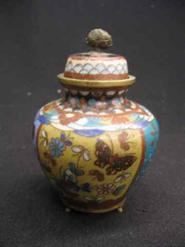 Appraisal: Japanese Cloisonne Jar butterfly floral tri-footed '' circa excellent