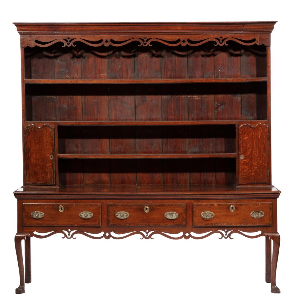 Appraisal: William and Mary Oak Welsh Dresser c ogee cornice scrolled