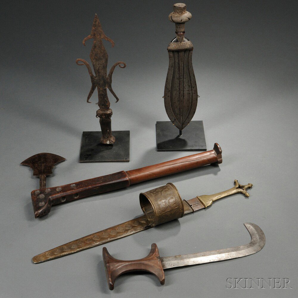 Appraisal: Five African Weapons includes a Kuba knife a Tuareg arm