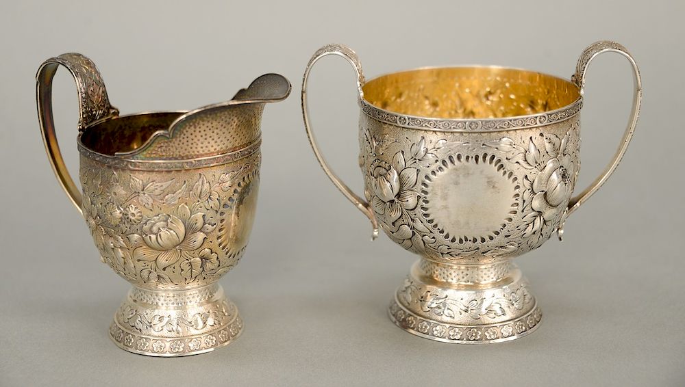 Appraisal: Tiffany Co sugar and creamer with repousse bodies marked Tiffany