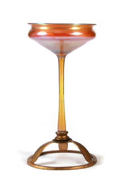 Appraisal: A Tiffany Studios Favrile glass and gilt-bronze compote circa base