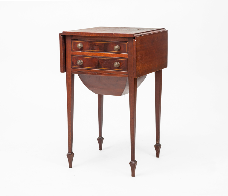 Appraisal: FEDERAL STYLE INLAID MAHOGANY TWO-DRAWER SEWING TABLE x x in