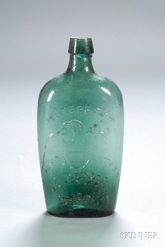 Appraisal: Emerald Green Willington Glass Company Liberty Eagle Flask Willington Connecticut